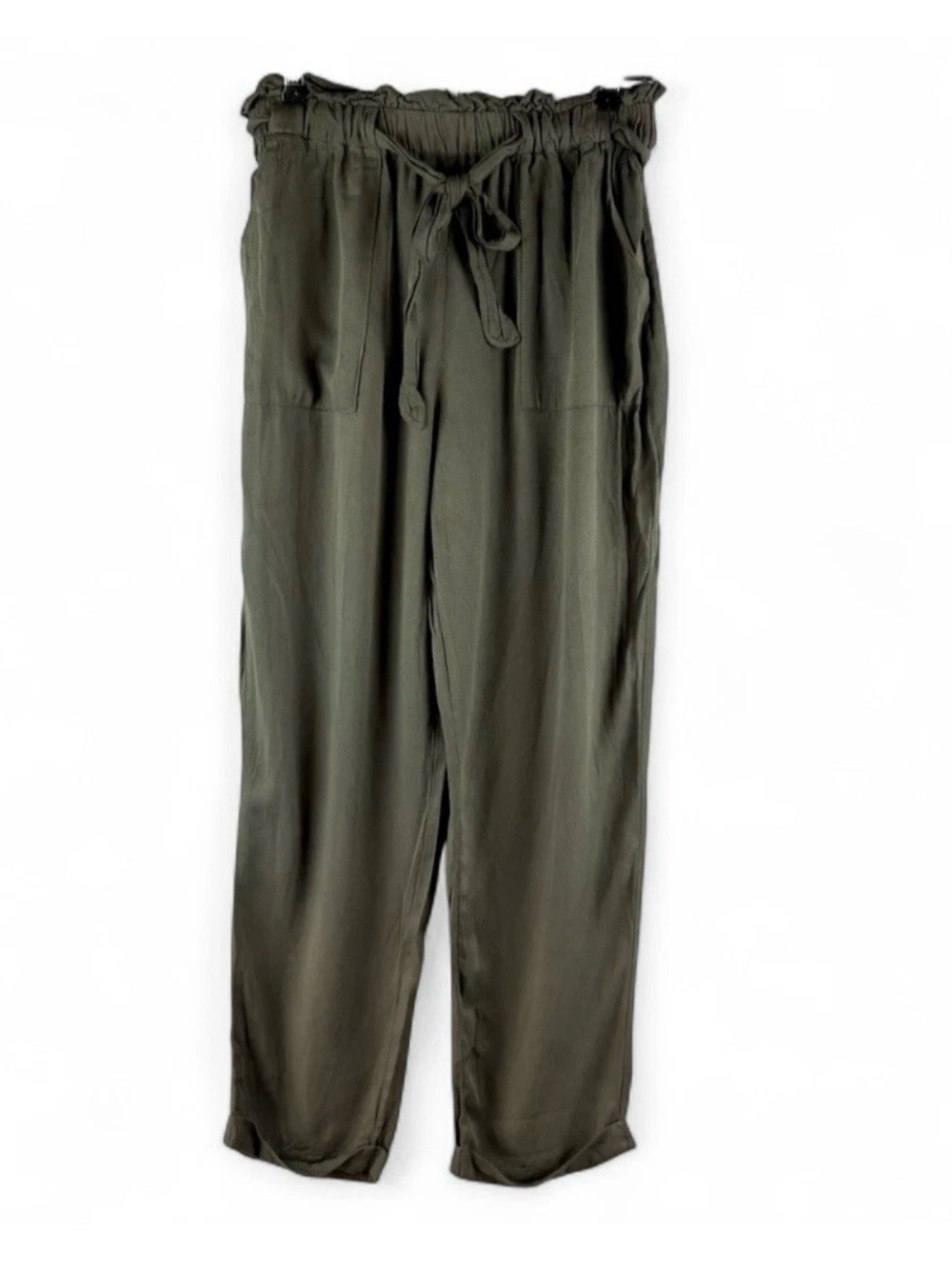 Nordstrom Know One Cares Women's Wide Leg  Paperbag Pants Belt Green Small Boho
